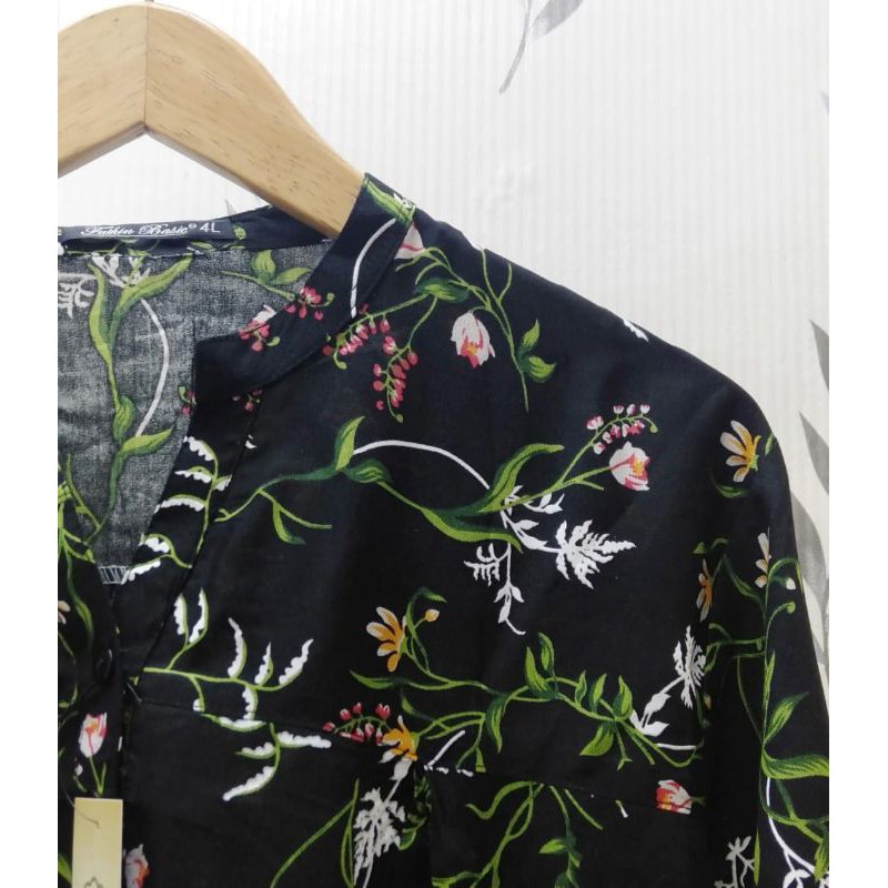 Rayon Motif 0006 - Blouse Katun Rayon - Rayon Motif - Blus Adem - Fathin Basic - SHOPIE Hijabstyle-Hitam