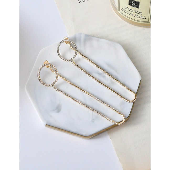 LRC Anting Tusuk Fashion Round Fringe With Rhinestone Chain Stud Earrings D34137