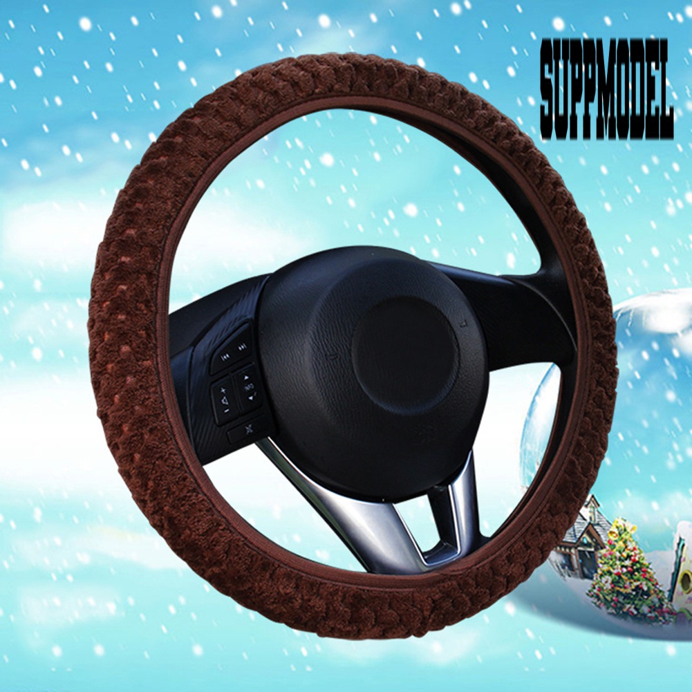 Sarung Setir Mobil Bahan Plush Hangat Anti Slip Untuk Musim Dingin