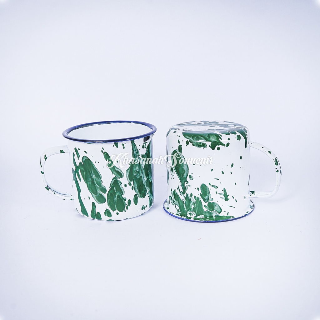 cangkir mug enamel blirik hijau / mug enamel lurik cangkir mug jokowi