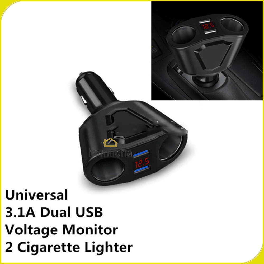 Car Charger Voltage Monitor 2 Port 3.1 A with 2 Cigarette Socket 120 W Olaf Black