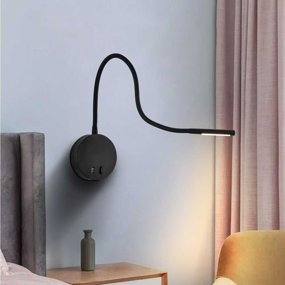 Lampu Tempel Baca LED Switch On/Off Minimalis Modern Reading Lamp 3W Warm White USB Plug DC5V 2A - 7RLL8FBK