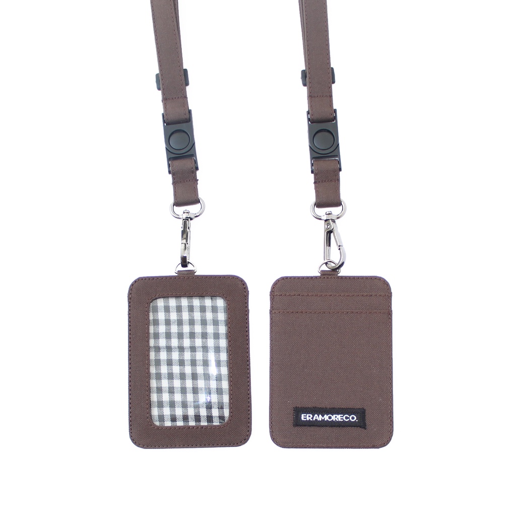 EMID102 name tag gantungan dompet ID card holder tali lanyard kartu coklat