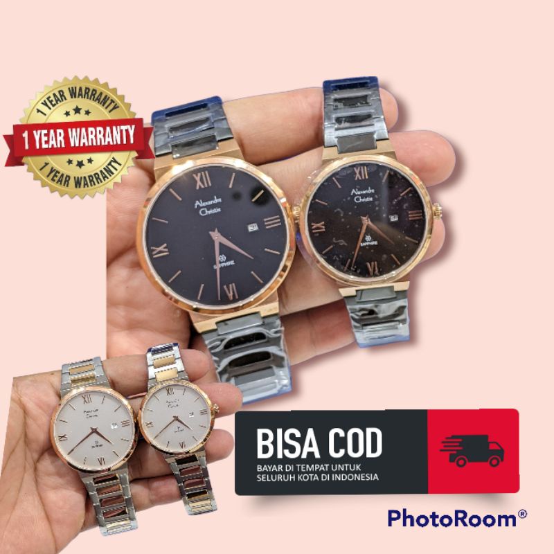 jam slim pria ac wanita rantai terbaru ALEXANDRE CHRISTIE AC 8564 MD kaca sapphire
