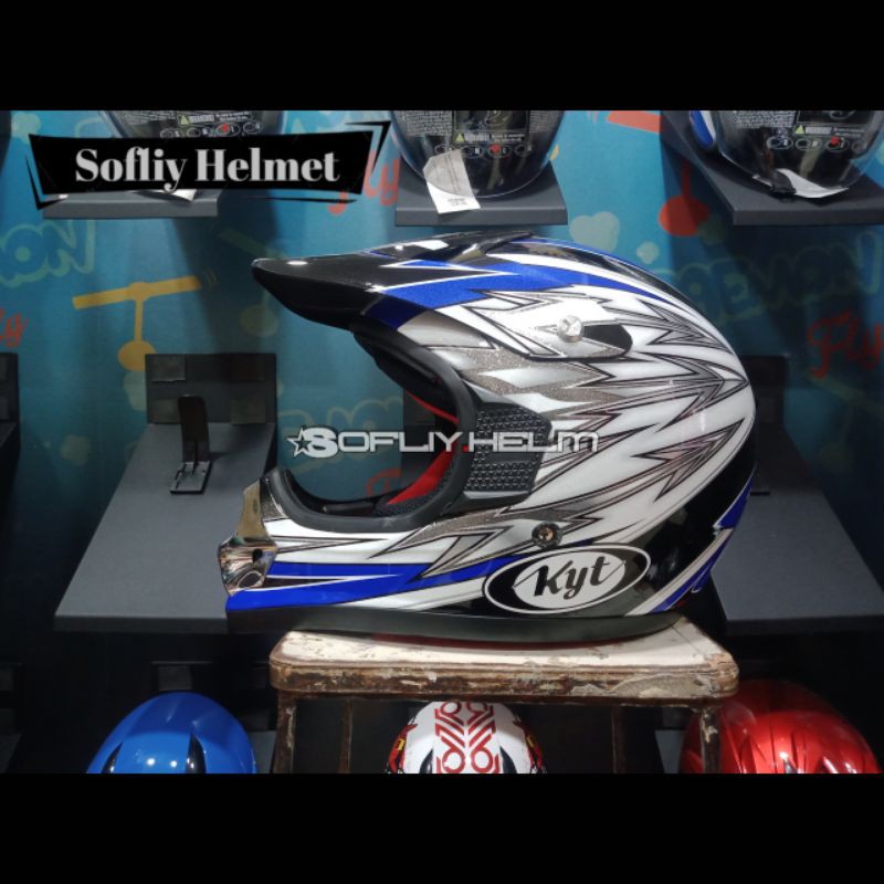 HELM KYT CROSS PRO #7 WHITE BLACK BLUE