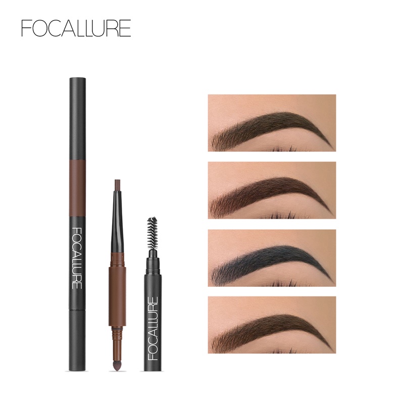 FA64 FOCALLURE 3 in 1 Auto EyeBrows Pen 24 Jam Warna Tahan Lama