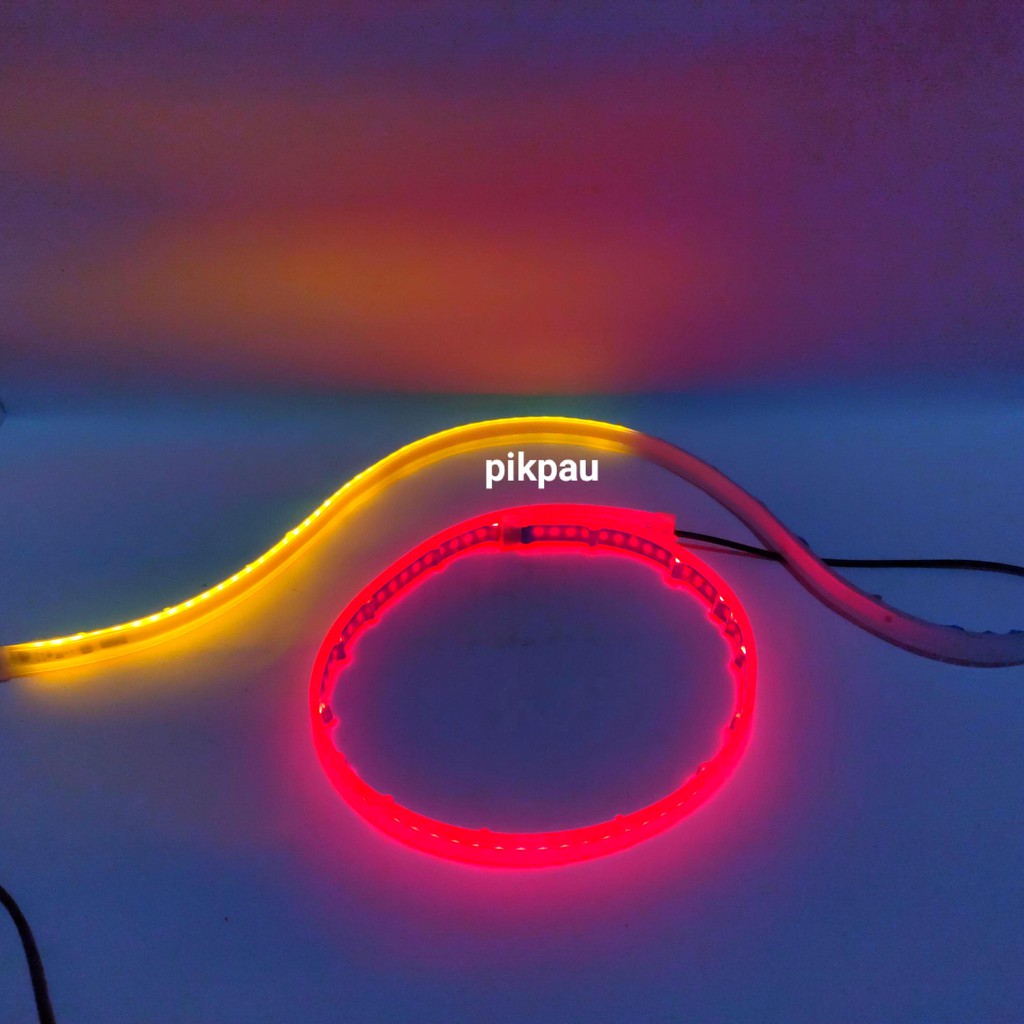 Sepasang LED Alis Slim Fleksibel DRL Waterproof 2 Warna 60cm Running Headlamp MotorMobil Warna Merah