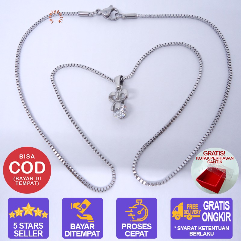 Lovelybutik Kalung Titanium Wanita Anti Karat Ribbon New Kalung Titanium Wanita Ukuran 45 cm