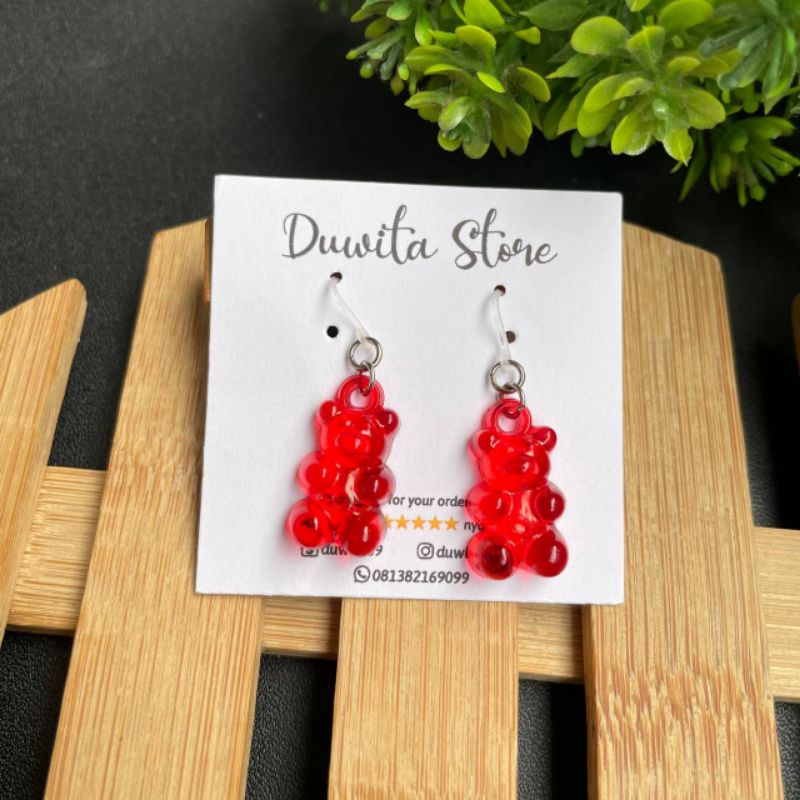 HANDMADE ANTING ANAK/DEWASA KAITAN PLASTIK MOTIF BEAR BENING
