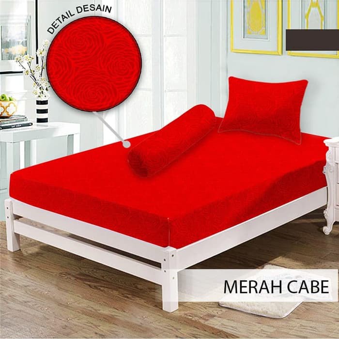 SPREI MONALISA POLOS WATERPROOF - 160x200 anti ompol air water proof polos emboss- 160 QUEEN sp160wpmona-Merah Cabe