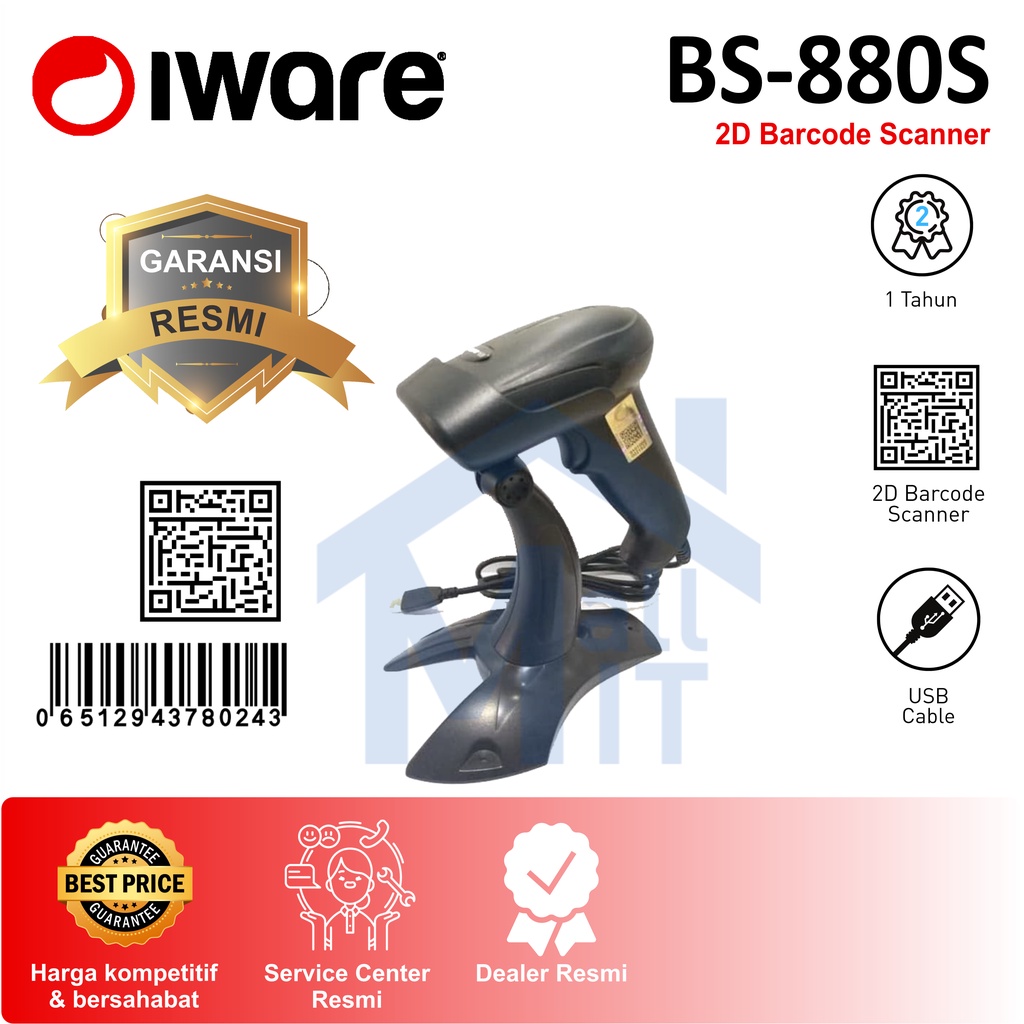 Mdn  ( Bisa Cod ) BARCODE SCANNER IWARE 2D BS880S BS-880S