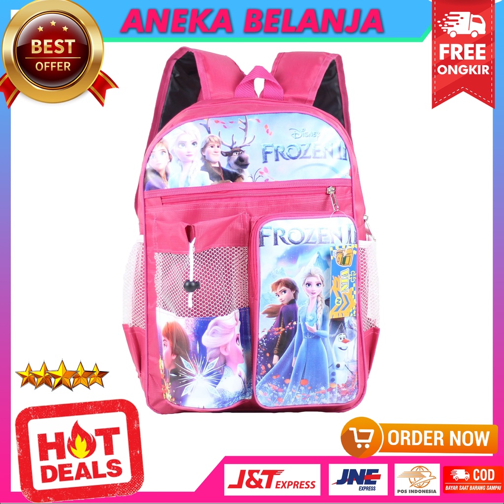 TAS RANSEL ANAK PEREMPUAN MOTIF FROZEN PINK TAS KARAKTER ANAK SEKOLAH TK SD MURAH MULTIFUNGSI