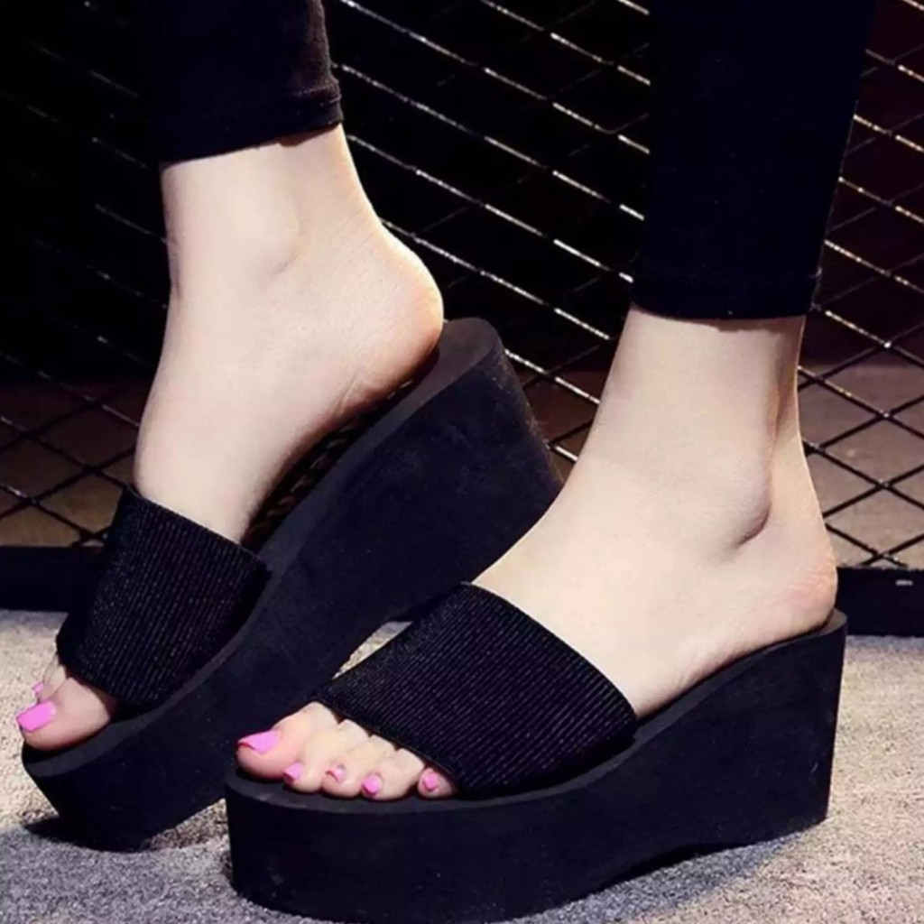 Sandal Wedges Selop Wanita PRADAA Dewasa Kokop Beludru Slop Buludru Sendal Cewek-4