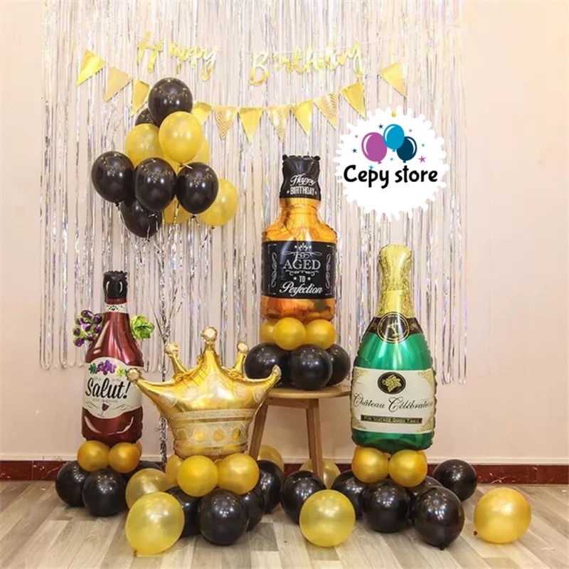 Paket Dekorasi Ulang Tahun Gold Hitam / Set Dekorasi Wine Whiskey