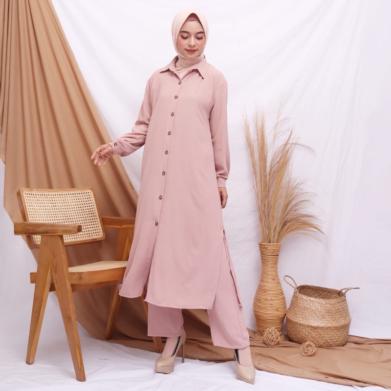 CALISTA ONE SET MAT ITY MANGO CREPE PREMIUM SETELAN LONG TUNIK SUDAH TERMASUK CELANA SETCEL MUSLIM MODERN BAGUS CANTIK BISA BUSUI SIZE KUMPLIT S M L XL XXL UKURAN LENGKAP NORMAL REGULER BESAR GEDE JUMBO OVERSIZE BARU BERKUALITAS RAPIH A.S.R STORE FASHION