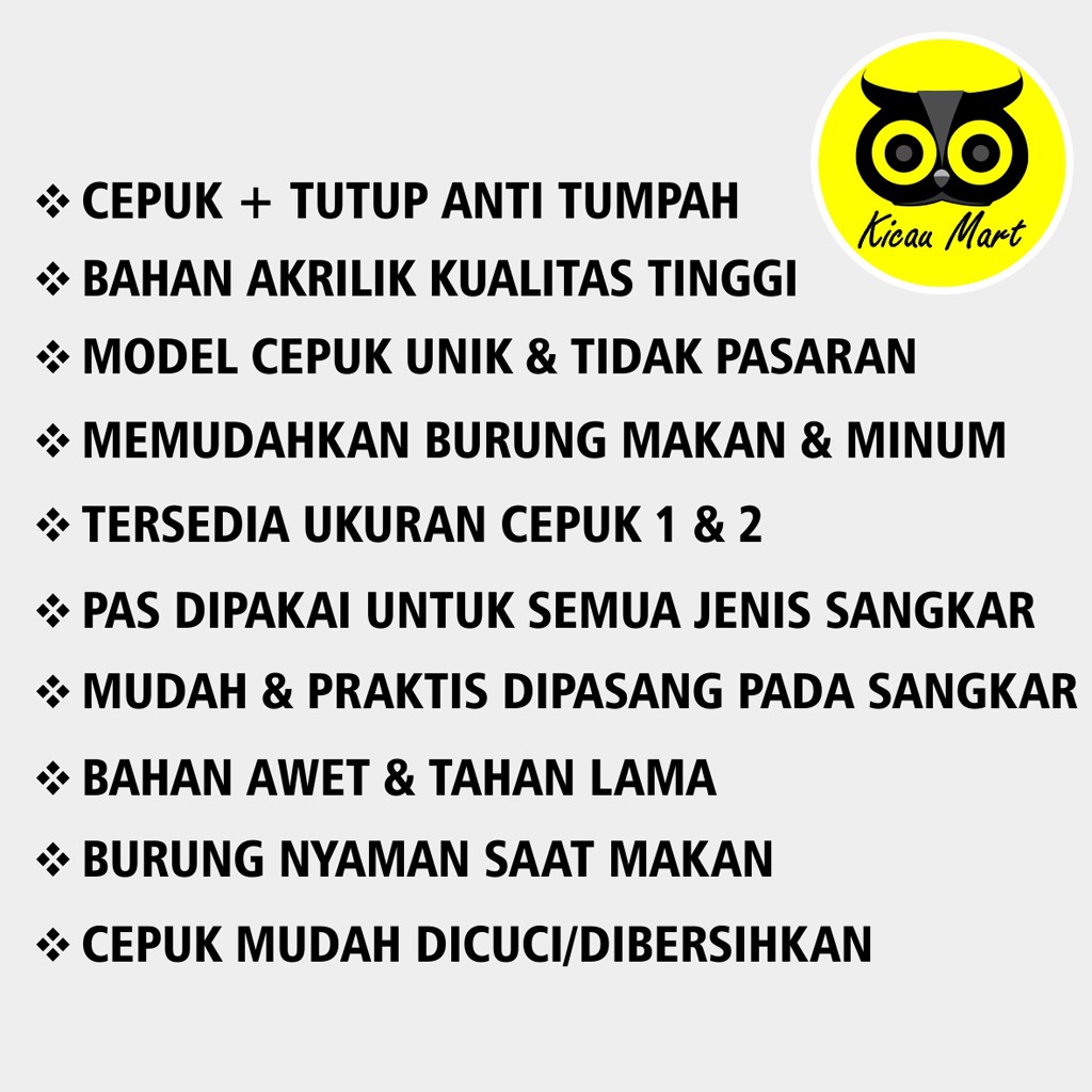 CEPUK TUTUP DIAMOND WADAH CANGKIR GELAS TEMPAT PAKAN MAKAN MINUM BURUNG LOVEBIRD SUGAR GLIDER CDMTP