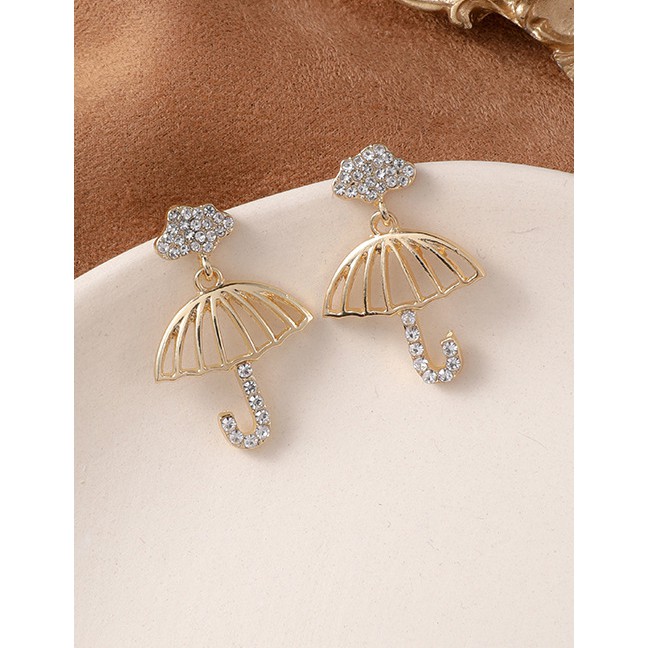 LRC Anting Tusuk Fashion Golden Diamond Umbrella Pierced Earrings D82474