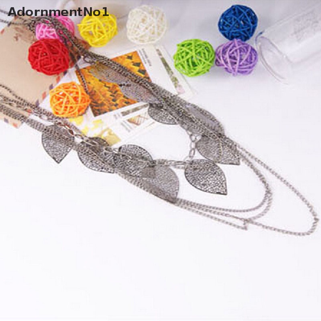 (AdornmentNo1) Kalung Rantai Panjang Multisusun Pendan Daun Gaya Retro Boho Untuk Wanita Charms