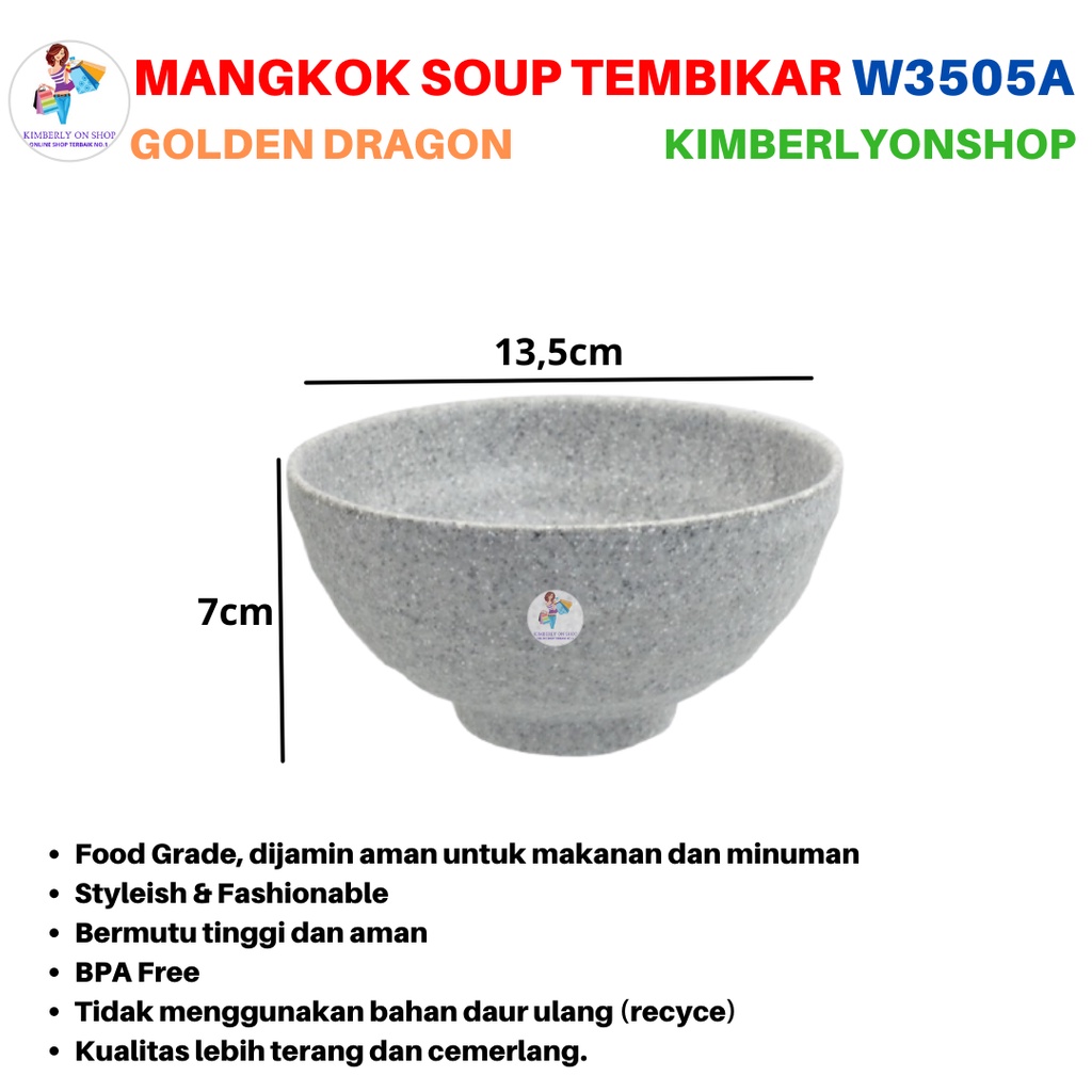 Mangkok Makan Kaki Tembikar 5 Abu Stone W3505A Golden Dragon