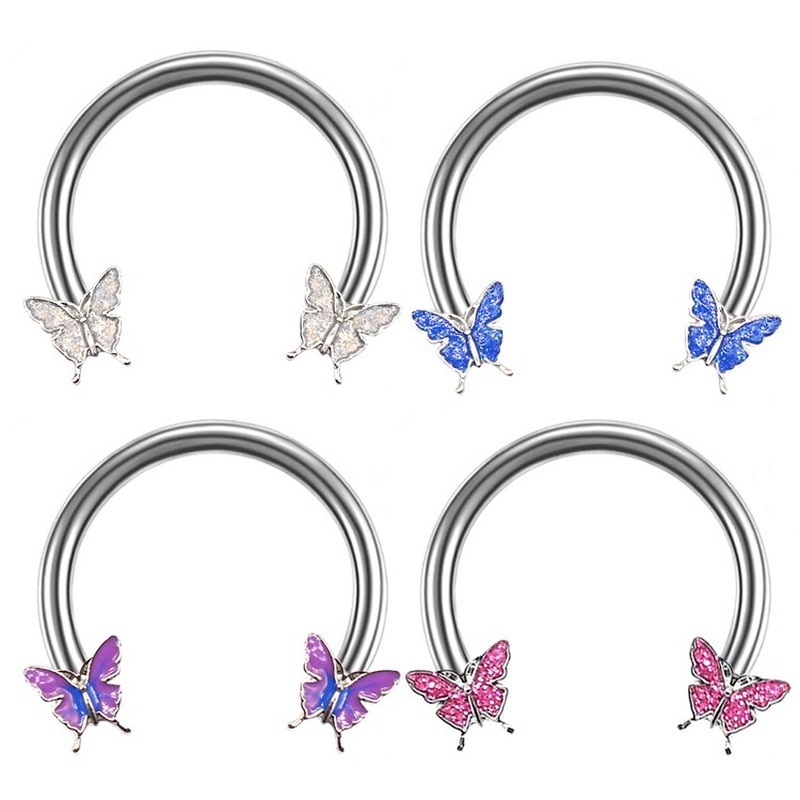 Anting Tindik Telinga / Hidung Desain Butterfly Horseshoe Ukuran 10MM