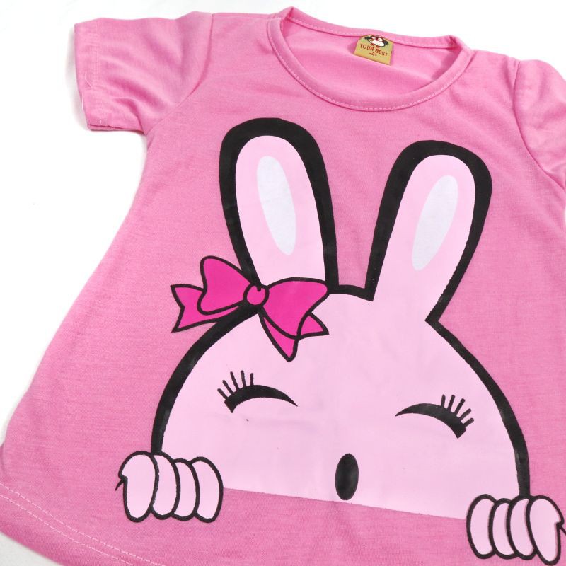 SETELAN FASHION ANAK CELANA PENDEK MOTIF CUTE BUNNY BAHAN KAOS GAMBAR SABLON 2-6 TAHUN