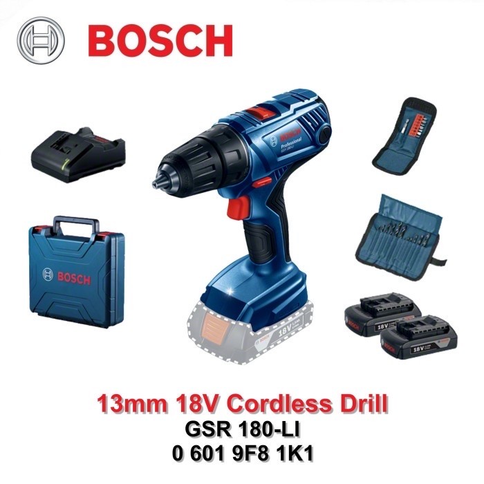 BOSCH GSR 180-LI Mesin Bor Baterai Kayu Besi 18V 13mm Cordless Drill
