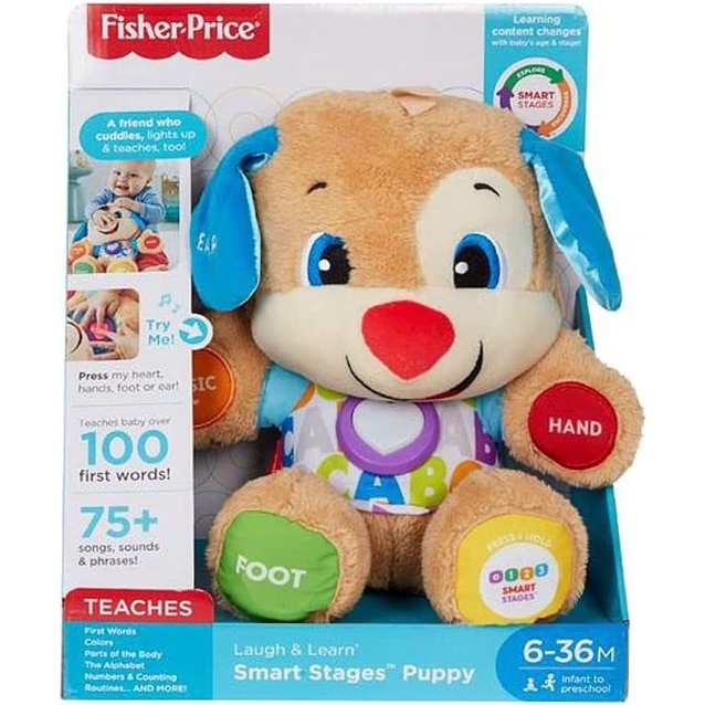 FISHER PRICE Plush Baby Toy with Lights Music and Smart Stages Learning Content, Laugh &amp; Learn Puppy​