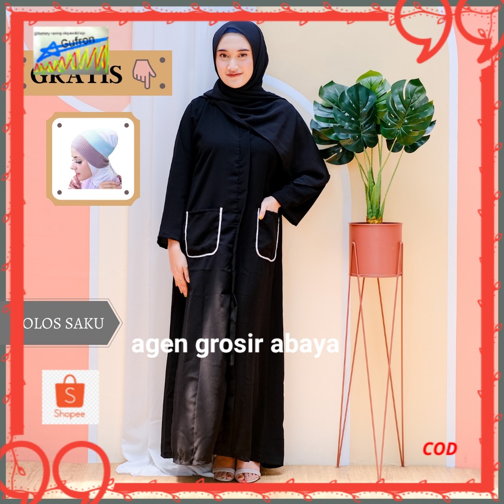 Abaya List Saku Abaya Hitam Polos Dress Syari Simple Terlaris Dan Terbaru