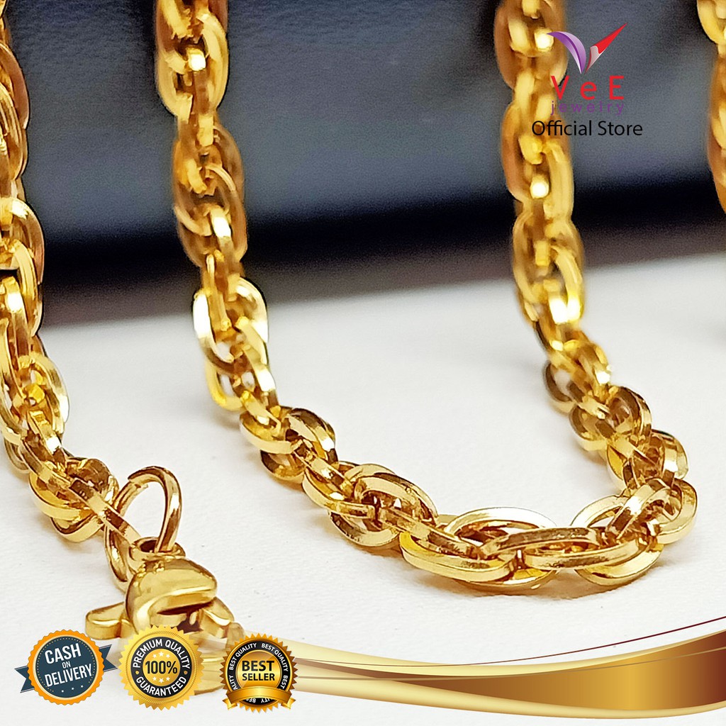 Kalung Titanium Asli Rantai Rajutan Emas 70cm - VeE Kalung Pria Wanita