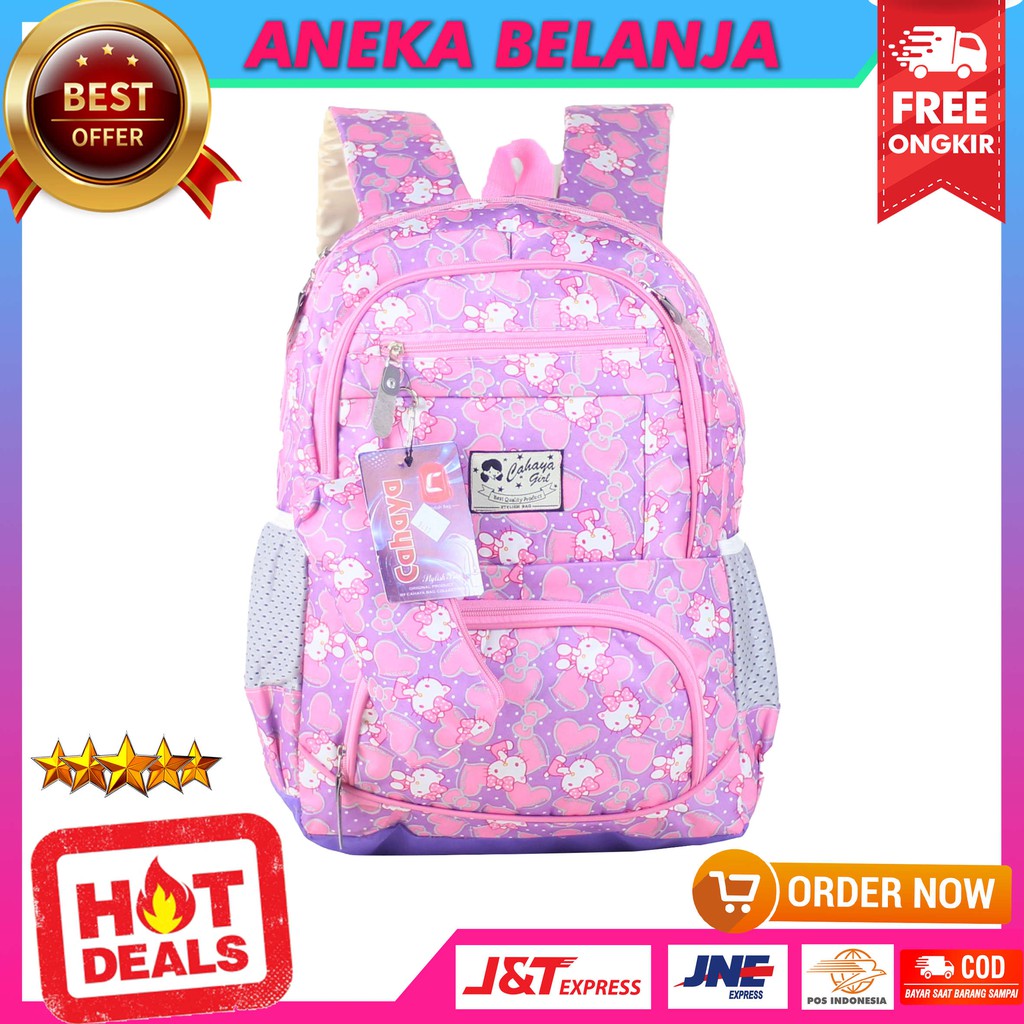 Tas Sekolah Anak Hello Kitty Pink Variasi Ungu Bonus Tempat Pensil Raincover Bahan Impor Ransel Anak Cewek Lucu Imut Motif Boneka Free Raincover Tas My Melody Kitty Sekolah TPA TPQ Korean Style Tas Anak Cewek Impor