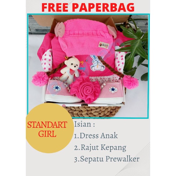 FREE PAPERBAG HAMPERS BAYI BABYSAM BAJU BAYI || HAMPERS ROK TUTU BAYI || PARCEL BAYI || BABYSAM BABY GIFT || KADO KELAHIRAN BAYI || HAMPERS BAYI LAKI-LAKI DAN PEREMPUAN-Standart Dress Girl