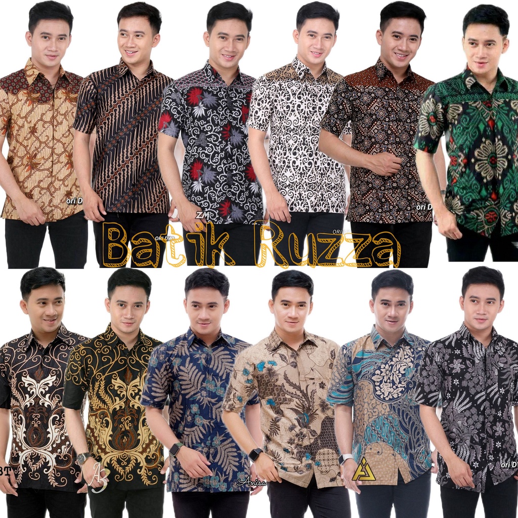 RUZZA Batik Kemeja Pria Lengan Pendek Motif Sogan Size M L XL