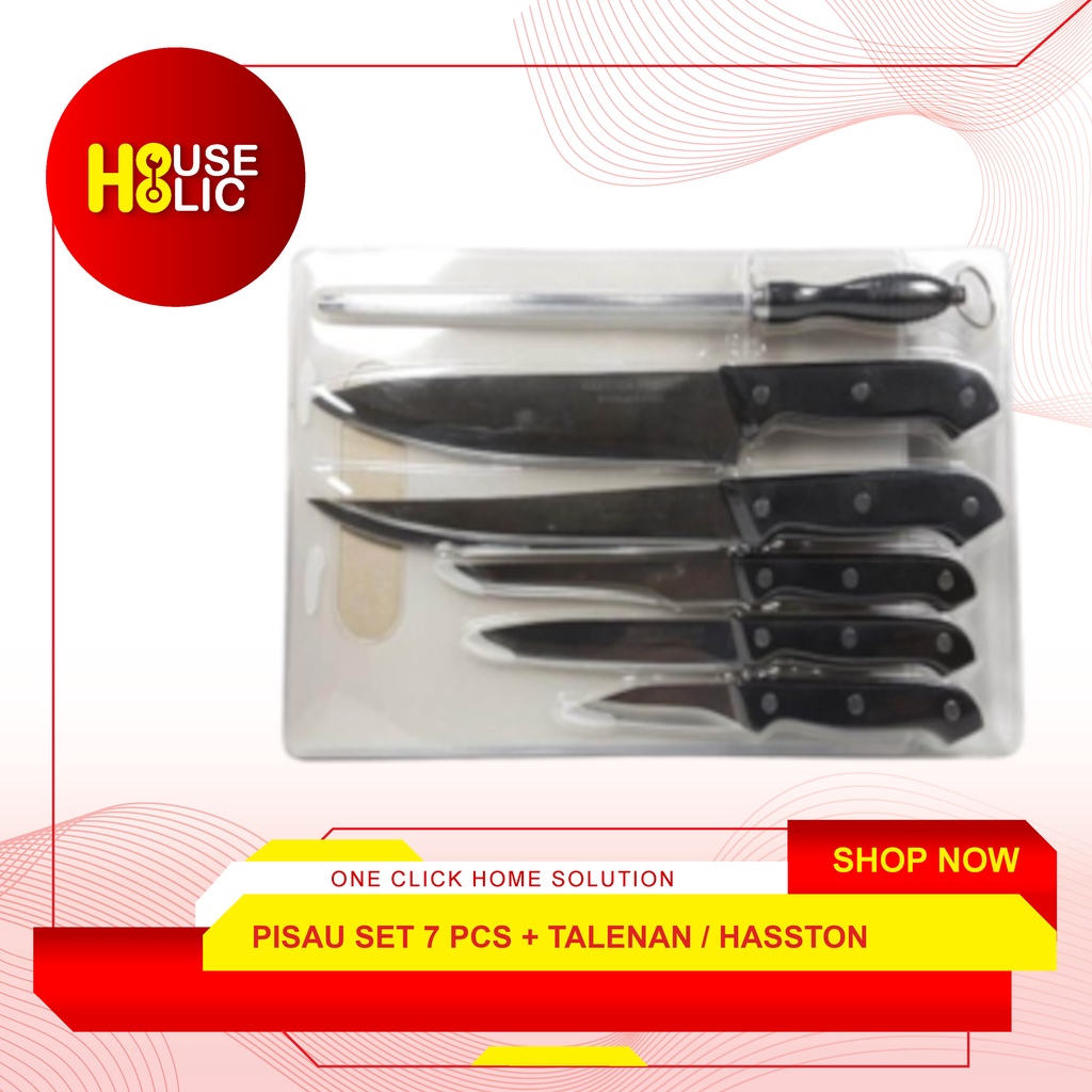 Pisau Dapur Set 7 Pcs + Pengasah Asahan Talenan Hasston 3020-015