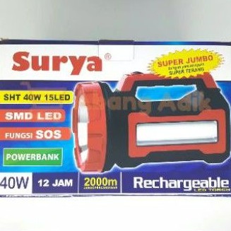 Senter LED Charge SURYA 40W 15Led SUPER JUMBO (Senter Jarak Jauh ±2000M)