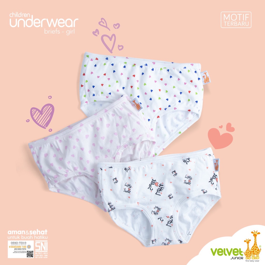 [PROMO BUY 1 GET 1] Velvet Junior Underwear Girl Briefs CD Celana Dalam Anak Perempuan Isi 3pcs