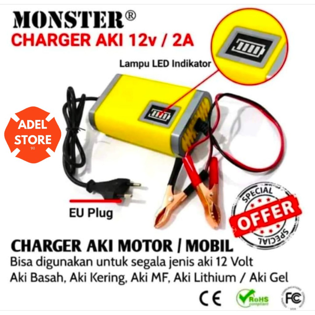 alat cas Aki 2A 12V Cas Aki Mobil Dan Motor Otomatis Charger Accu Alat Cas Aki 2 amper Almina Murah