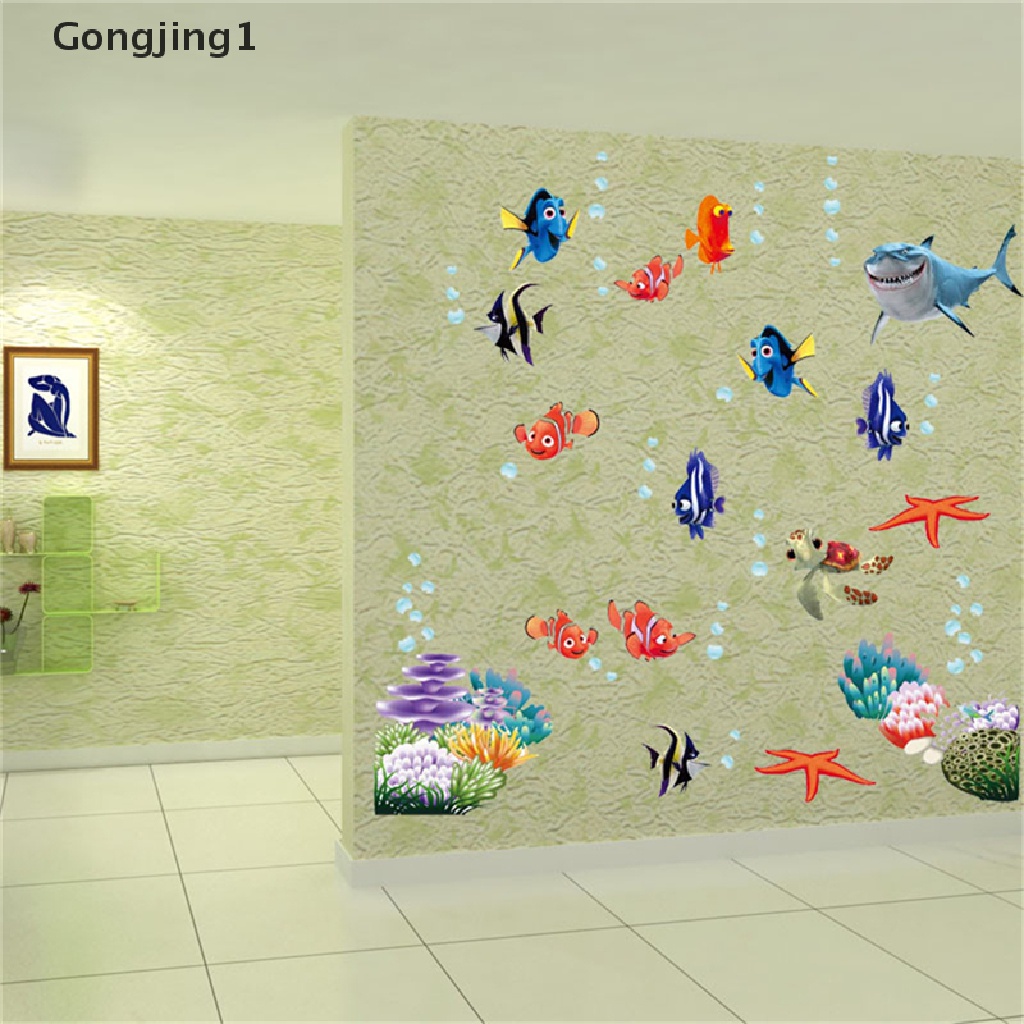 Gongjing1 Stiker Dinding Decal Desain Kartun Sea Fish, Dapat Dicopot