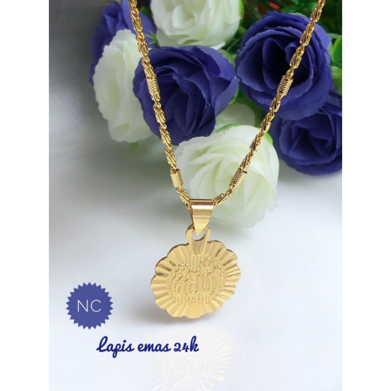 [Lapis emas 24 karat] Kalung liontin allah/kalung motif lafal allah/Kalung emas liontin allah 270221