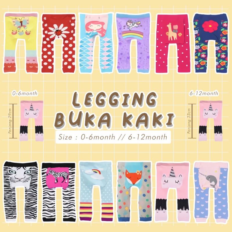 LEGING BAYI WARNA LEGGING BUSHA BUKA KAKI KARAKTER  (SNI) || Legging Anak Import 0-2 Tahun Buka Kaki || Legging Anak Cotton Rich