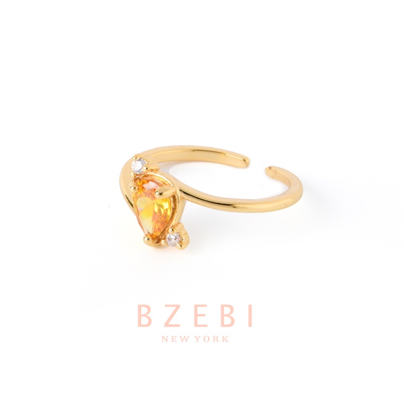 Bzebi Cincin Emas 18k Model Terbuka Adjustable Hias Batu Topaz 1026 Untuk Wanita