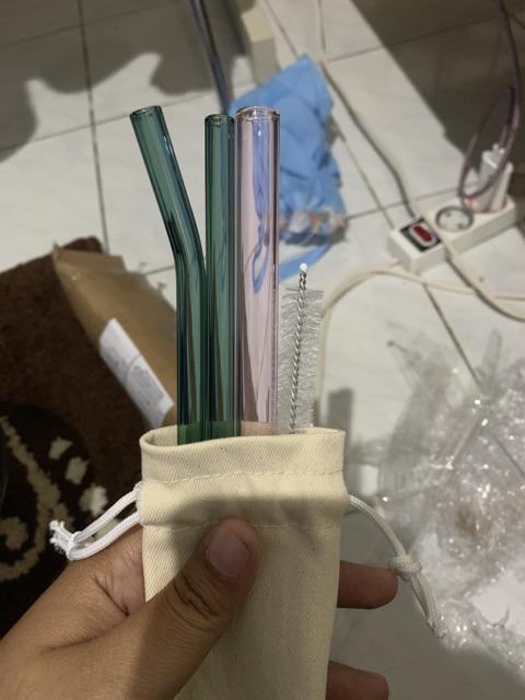 Full Set Bobba Glass Straw / Paket Sedotan Bobba Kaca