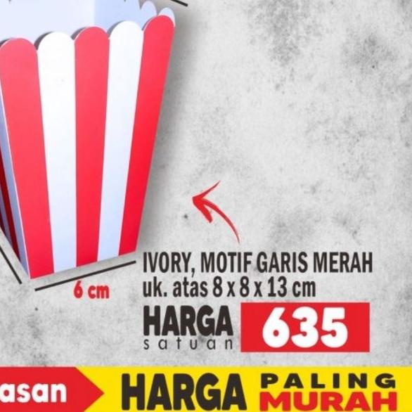✽ Box Popcorn Garis Merah Uk 8x8x13 cm (91pcs) ☇