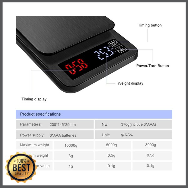 TG-TD019 Taffware Digipounds Timbangan Dapur Mini Digital Coffee Scale - TSC10