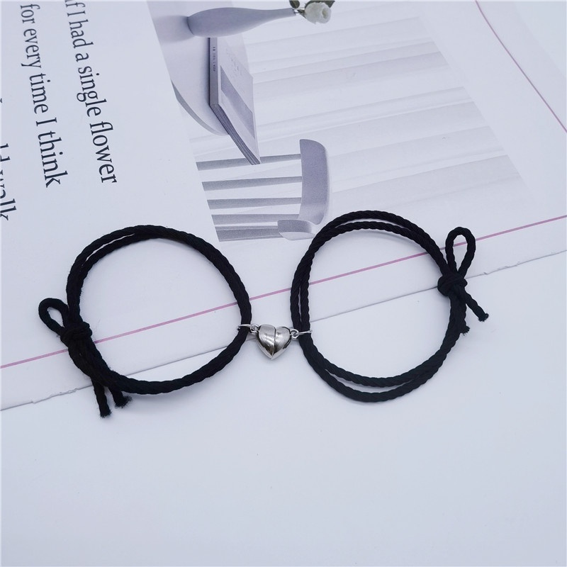 OSM JKT G5277 (2PCS) Gelang Couple Magnet Love / Gelang Couple Pria Wanita / Gelang Fashion Korea / Gelang Love Hati (Sepasang)-Hitam Hitam