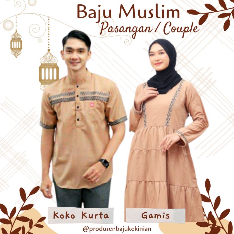 Baju Muslim Lebaran Couple Katun Toyobo FF Polos Pasangan Pria Wanita Gamis Kekinian Koko Kurta Turk