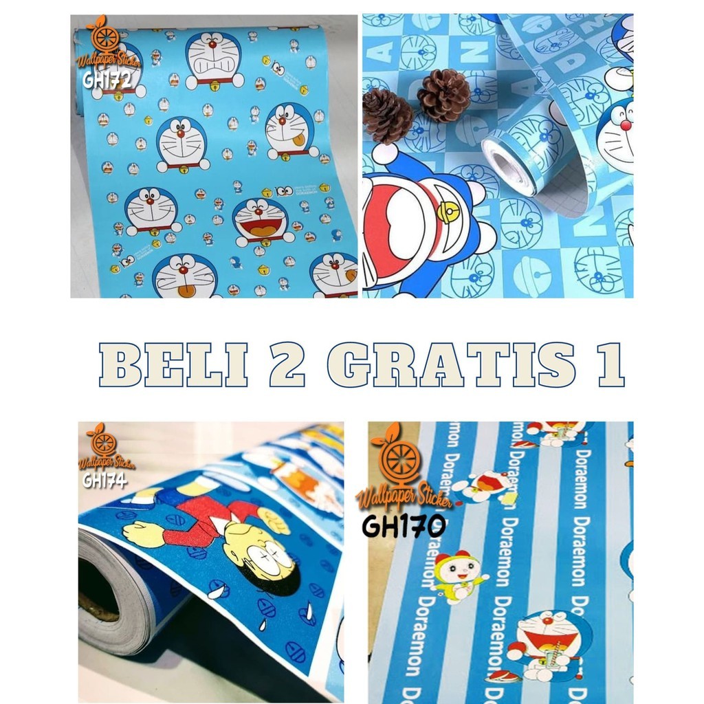 PAKET 3 ROLL Wallpaper Stiker Wallpaper  Dinding wallpaper Motif Doraemon stiker dinidng kamar