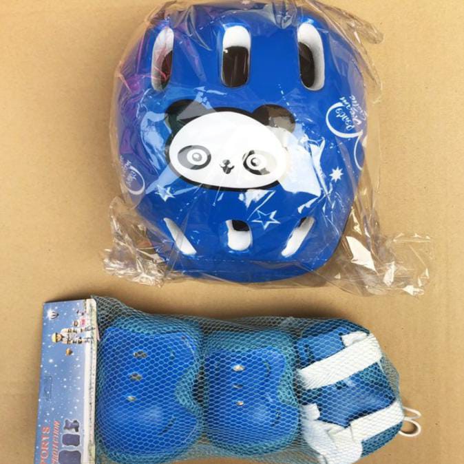 NEW ! Paket Helm + Deker anak gambar Panda / Paket safety Helm dan Deker anak motif Panda Lucu