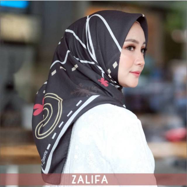 HIJAB SEGIEMPAT / VOAL HIJAB / MOTIF ZALIFA PRINTED By ZANEVA HIJAB