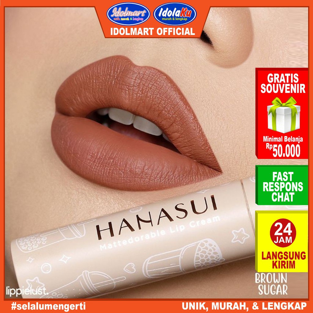 IDOLMART Hanasui Mattedorable Lip Cream Boba Edition- 02 Brown Sugar Idolmart Surabaya