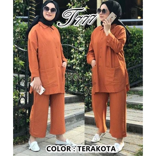 Baju Setelan Tunik Jumbo Wanita Muslim Busui Adem Model Kekinian Terbaru Lebaran 2022 Set Cel Lutfi 
